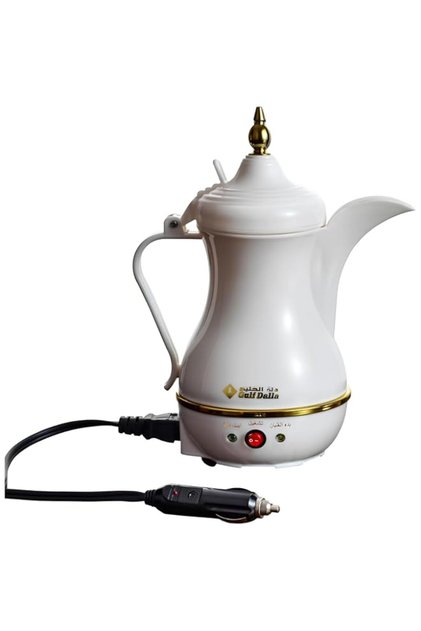 Arab Gulf Dalla Arabic Kehwa Tea Coffee Maker With Car Charger/Adapter For Traveling 400 Ml White GA