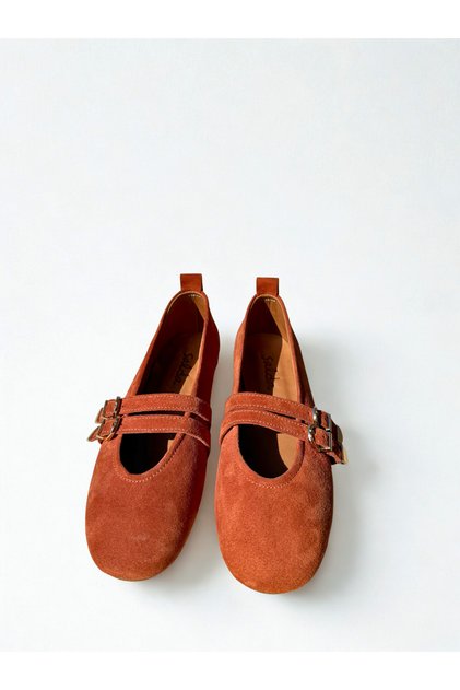 Genuine Leather Women's Tile Suede Ballerinas - Handmade Comfortable Daily Shoes