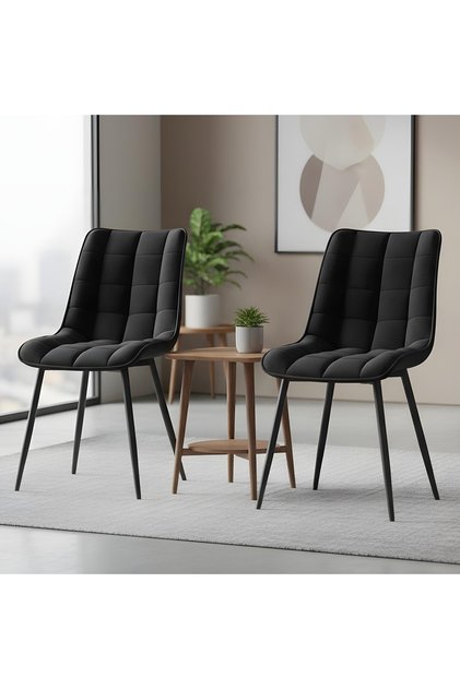 Set de 2 scaune ergonomice Elindor®, design contemporan, lățime șezut 46 cm, 85,5 x 45 x 42 cm, negru