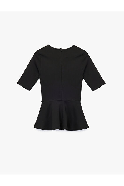 Koton Slim Fit Kısa Kollu Bisiklet Yaka Peplum Bluz - Fiyatı