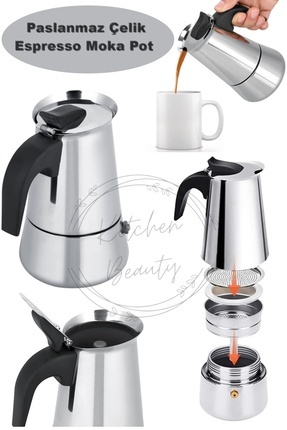 yeni11 Ocaküstü Moka Pot 6 Fincanlık Alüminyum Kahve Espresso