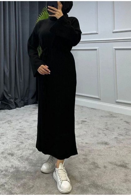 Hijab Knitwear Dress ♦ Black ♦ With a Belt ♦ Full Size ♦ Standard Size ♦ Cotton Comfortable Stylish