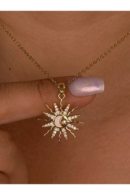 Minimalist Sun Model Steel Gold Plated Necklace Elegant Gift Mihrimah Mineli