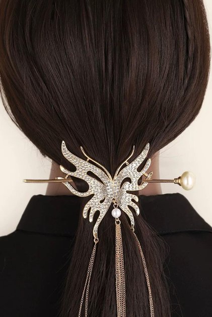 Rose Color Butterfly Figured Stone Hanging Bun Buckle
