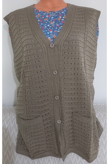 Er Clothing Seasonal Knitwear Vest Double Pocket Buttoned Dark Beige