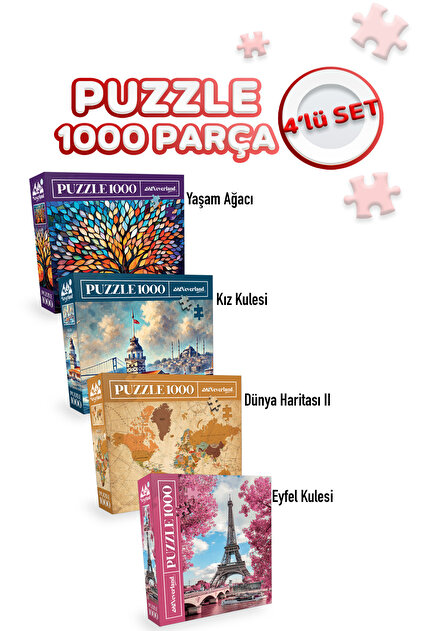 Neverland 4 ADET 1000 PARÇA PUZZLE -YAŞAM AĞACI VE KIZ KULESİ VE
