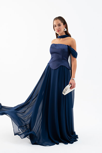 engagement photos navy blue dress Modest Navy Blue Engagement Gown 4961L