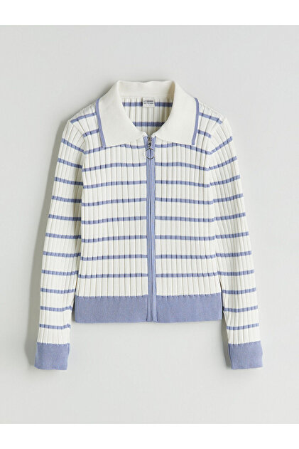 LCW KidsMavi Polo Yaka Çizgili Kız Çocuk Triko Hırka