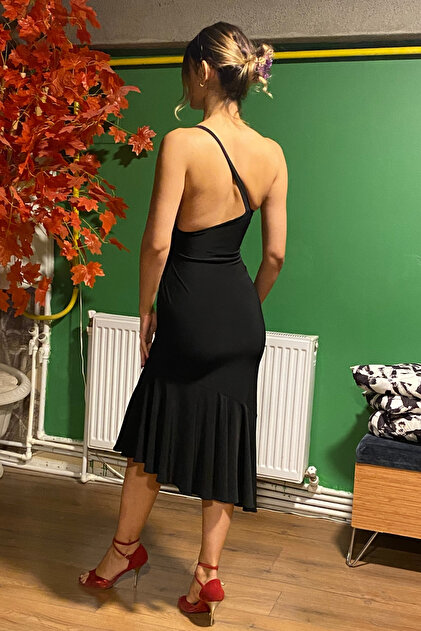 Due Stelle One Shoulder Asymmetrical Tango Dress Stretchy Fabric Latin Dance Dress- Trendyol Due Stelle One Shoulder Asymmetrical Tango Dress Stretchy Fabric Latin Dance Dress- Trendyol