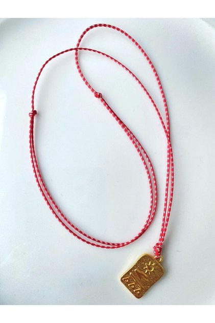 Red and White String Gold Sun Necklace