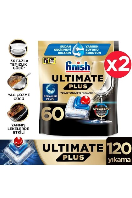 Ultimate Plus FINISH Hepsi Bir Arada 120 Kapsül Bulaşık Makinesi Deterjanı Tableti (60X2)