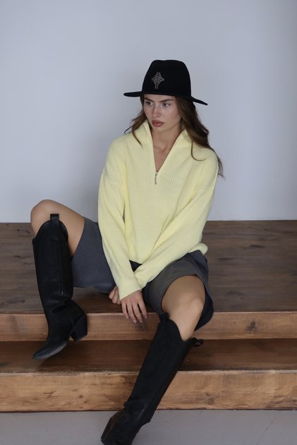 Basic Oversize Half Zipper Knit Sweater Aw25Kz0054