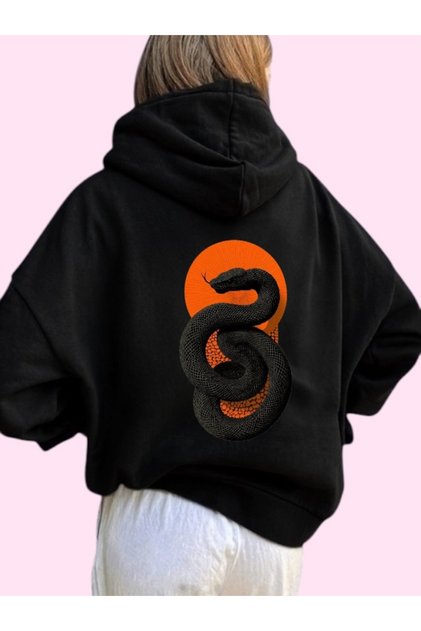 Unisex Black Snake Colorful Custom Printed Cotton Oversize Hooded Sweatshirt