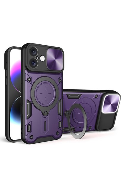 Husa SurveilProRingLens Cover pentru Apple iPhone 16, Inel Rotativ, Mov
