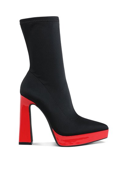 Women Contrasting Platform Detail Sock Boots in Black and Red