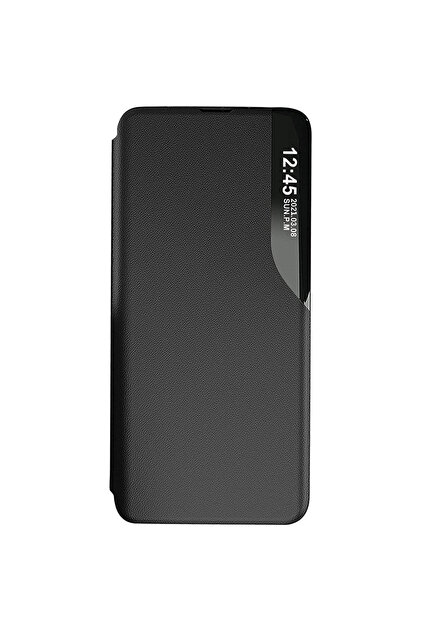 Husa Flip din Piele pentru Motorola E22s, Unique S-View, Smart Stand, Negru