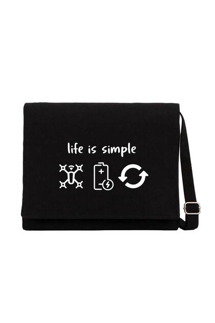 Life Is Simple Black Canvas Messenger Bag