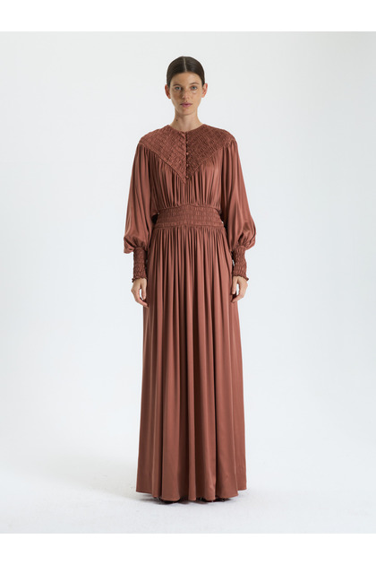Cinnamon Color Drawstring Detailed Dress