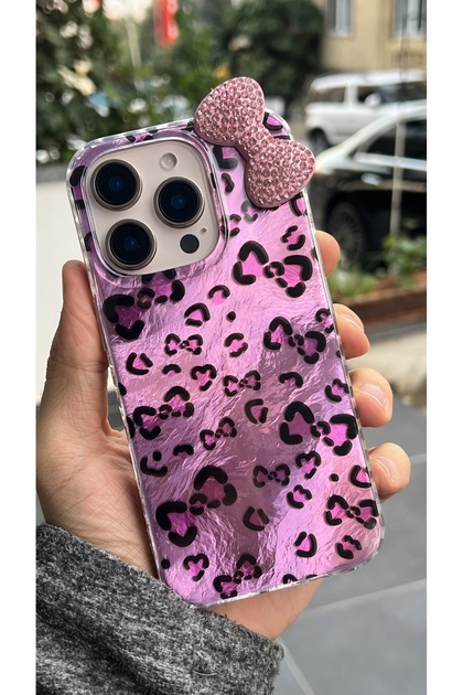 iPhone 16 Pro Max Aurora Mickey Taşlı Fiyonklu Canlı Parlak Arkası Sert Yanları Silikon Kılıf