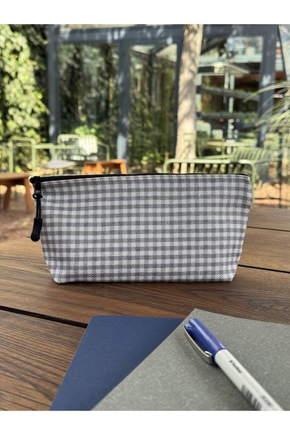 Gri Pötikare Kalemlik Yıkanabilir 22x12 Ölçülerinde Körüklü Makyaj Çantası