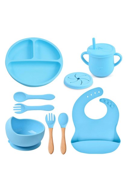 Set hranire din silicon 8 piese, din silicon BPA free, 6+ luni, farfurie, bol Diversificare