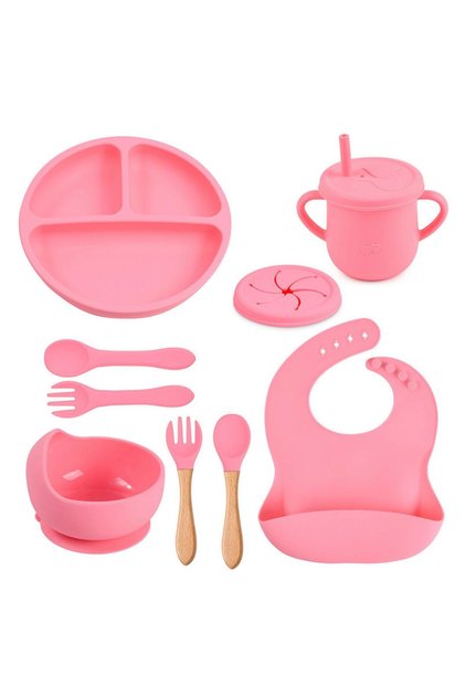 Set hranire din silicon 8 piese, din silicon BPA free, 6+ luni, farfurie, bol Diversificare
