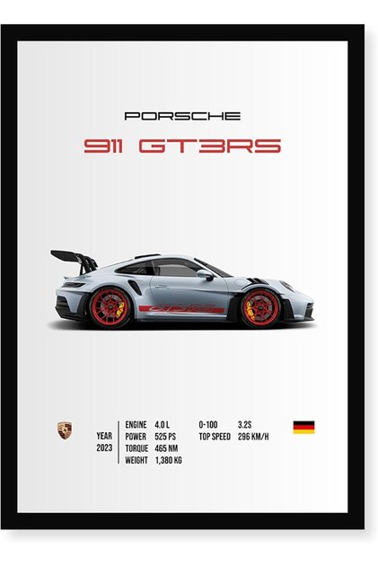 مجموعة ملصقات سيارات من 6 قطع - مطبوعات سيارة سباق 911 GT3RS، لوحة فنية جدارية بدون إطار مقاس 20×30 سم للرجال