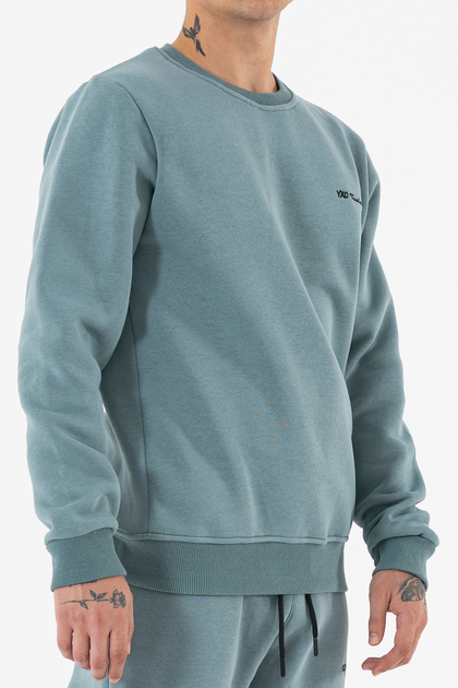 Light Blue Comfortable Fit Crew Neck 3-Thread Ribbed Men's Sweatshirt