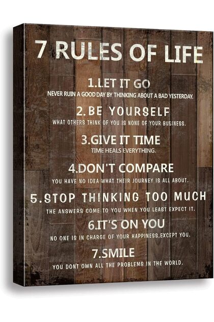 7 Rules of Life Wall Art – 30x40 cm Framed Motivational Canvas Print for Home & Office