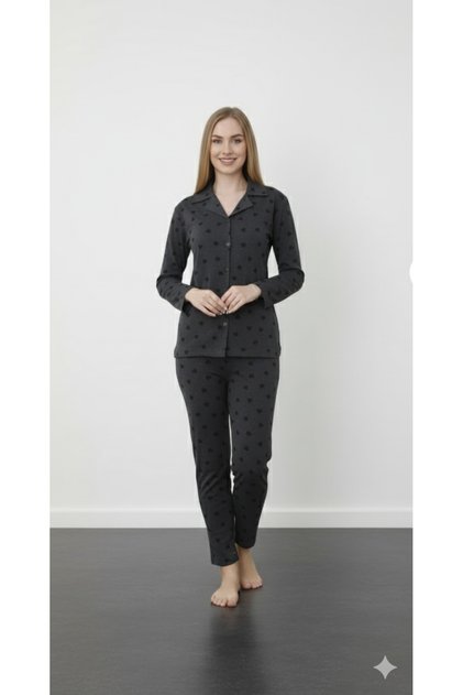 Long Sleeve Buttoned Combed Cotton Pajama Set