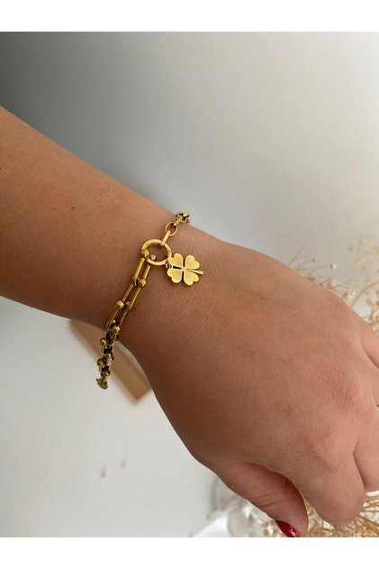 Steel Bracelet with Clover Charm