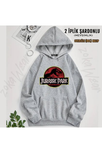 Jurassic Park Vintage Tyrannosaurus Rex Distressed Logo Printed Hooded Sweatshirt (2 Thread)