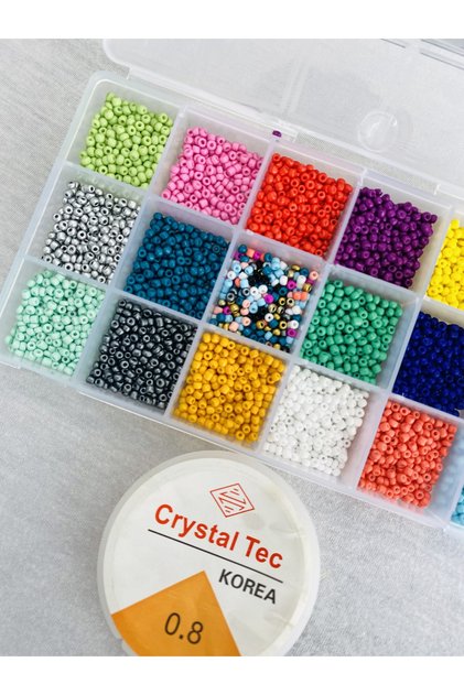 No:97 Boxed Sand Beads - 3 mm - Hobby Jewelry Making Kit - Elastic Stretchy Thread