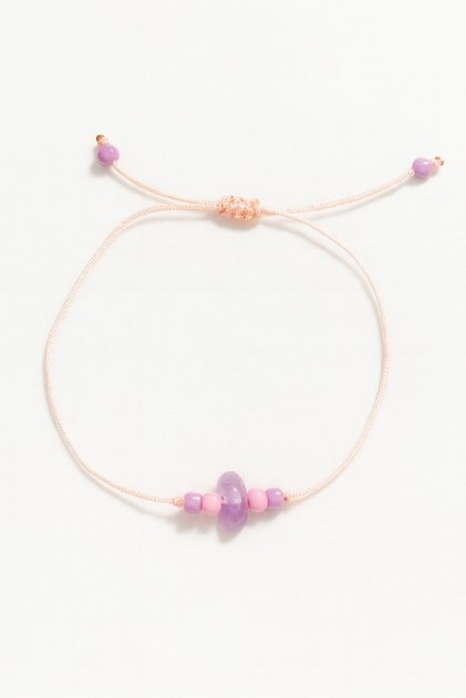 Amethyst Natural Stone Pink String Minimal Bracelet