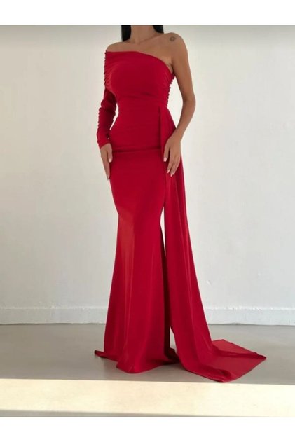 One-Shoulder Maxi Length Imported Crepe Fabric Evening Dress Promise Engagement Wedding Stage Celebration