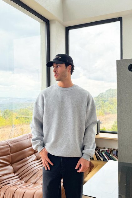 Basic Crew Neck Sweatshirt Gray Melange
