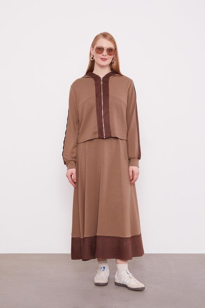 Mink Short Cardigan Zipper Closure Skirt Set