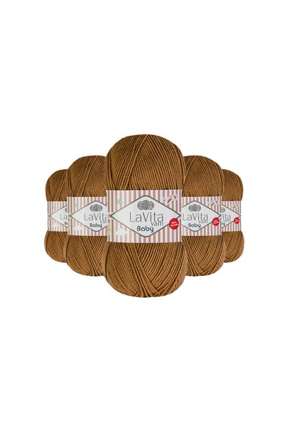 Baby Hand Knitting Yarn 100% Acrylic Anti-Pilling 500Gr 5 Pcs (9667 Milk Brown)