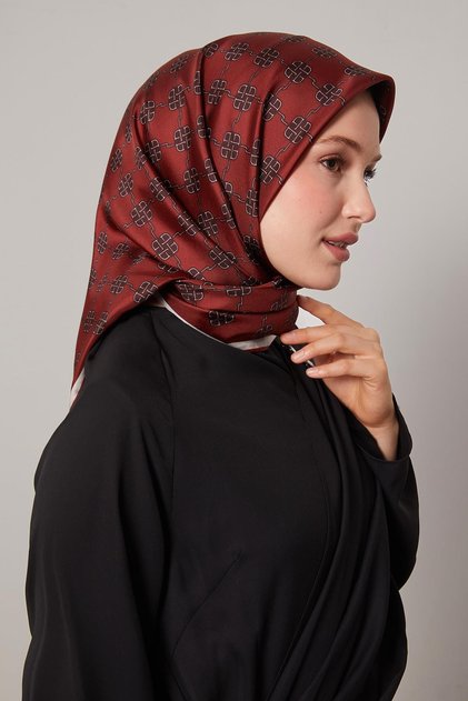 Burgundy Mini Clover Pattern Twill Silk Scarf