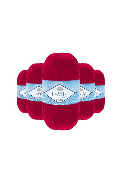Velur Velvet Hand Knitting Yarn 100% Polyester 500Gr 5 Pcs (2313 Pomegranate Flower)