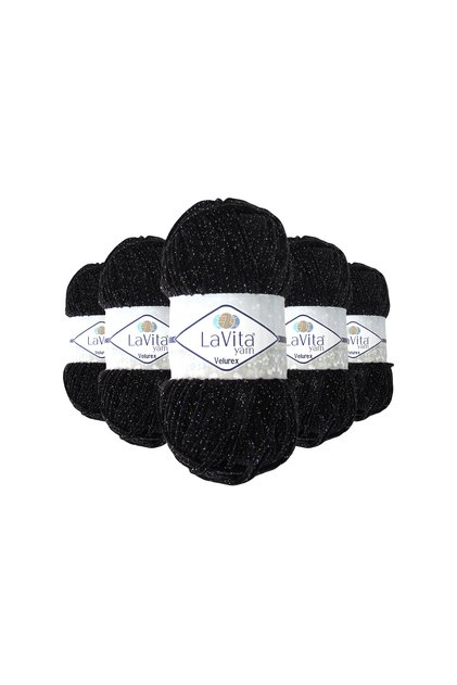 Velurex Glitter Hand Knitting Yarn 90% Polyester 10% Lurex 500Gr 5 Pcs (6500 Black)