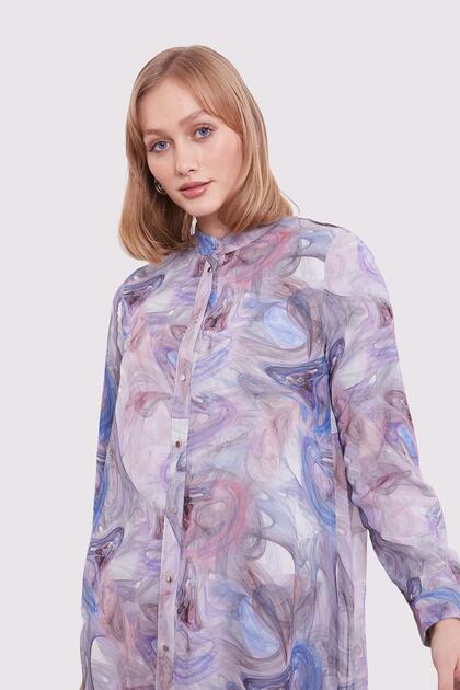 Blue Abstract Reflection Patterned Tunic