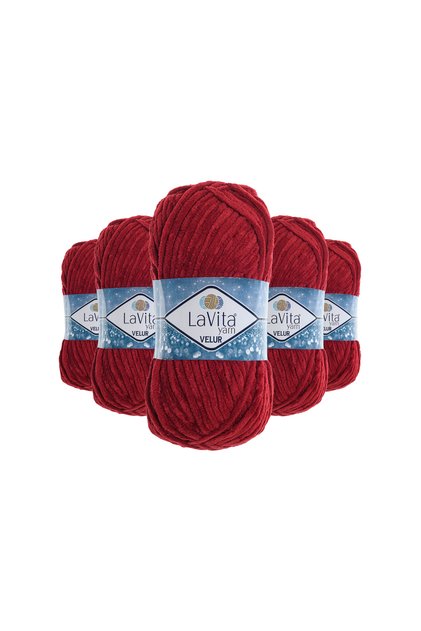 Velur Velvet Hand Knitting Yarn 100% Polyester 500Gr 5 Pcs (3017 Red)