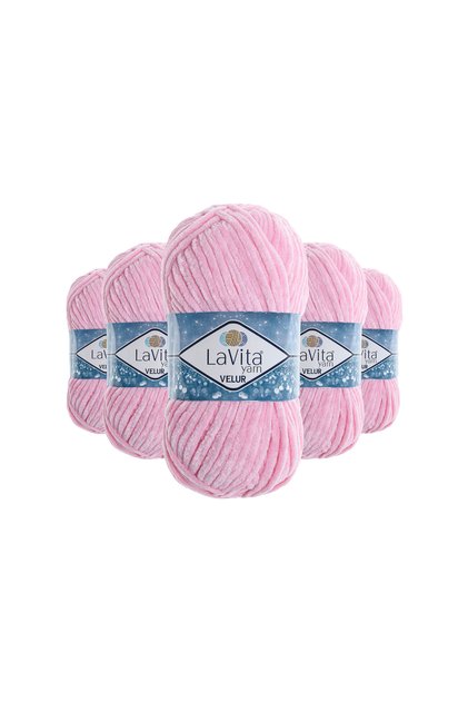 Velur Velvet Hand Knitting Yarn 100% Polyester 500Gr 5 Pieces (4007 Baby Pink)