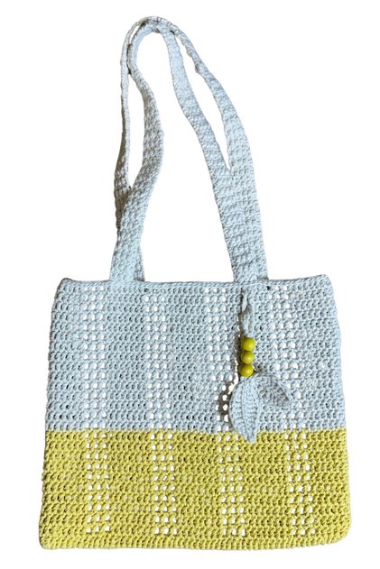 - Emine 9106 Hand Knitted Wooden Beaded Double Color Model Cotton Thread Shoulder Bag - 30 X 26
