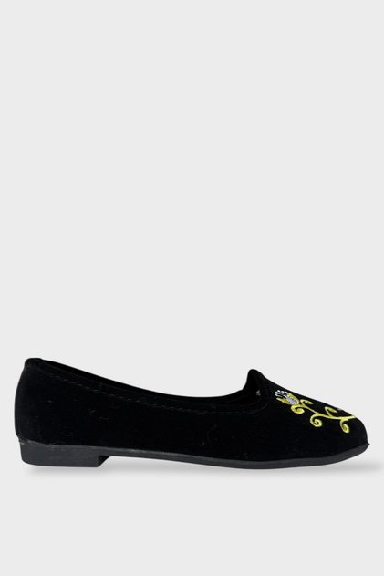Women's Daily Embroidery Detailed Home Ballet Flats Black - Yellow