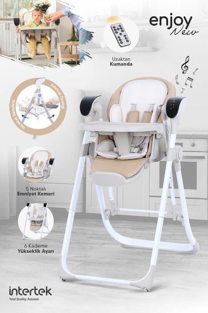 Enjoy Elektrikli 2'si 1 arada Mama Sandalyesi & Bebek Salıncağı | Katlanabilir, Kumandalı Bej
