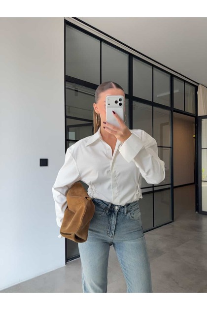 White Padded Shirt with Cord Detail on the Sides