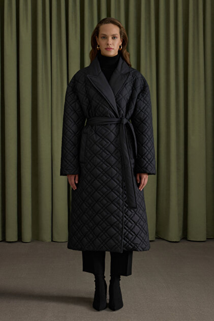 Mobile Belted Quilted Coat