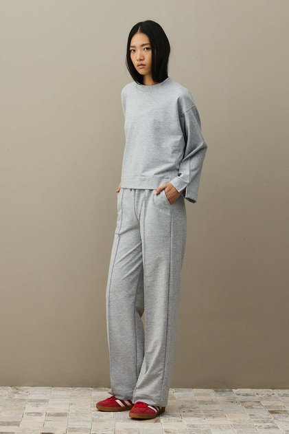 Slit Detailed Short Sweatshirt Gray Melange